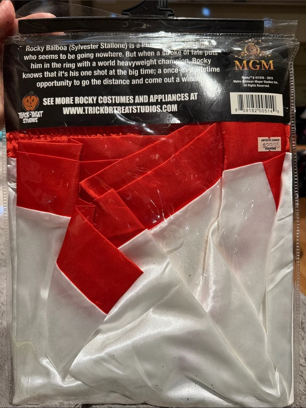 Rocky Men’s White and Red Boxing Trunks
